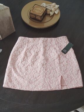 wild fable Pink Floral Lace Mini Skirt with Front Slit